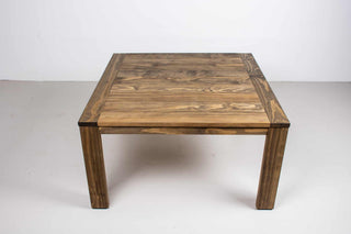 square outdoor dining table made with accoya wood