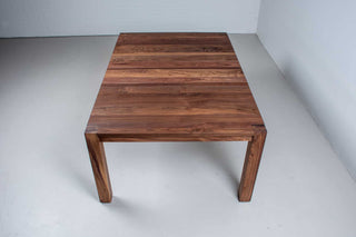 square walnut extension table on estling parson base