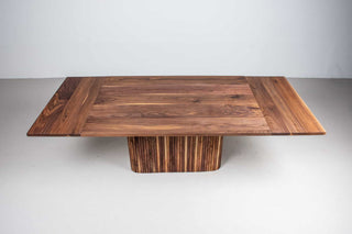 walnut end extension table on tambour style pedestal base