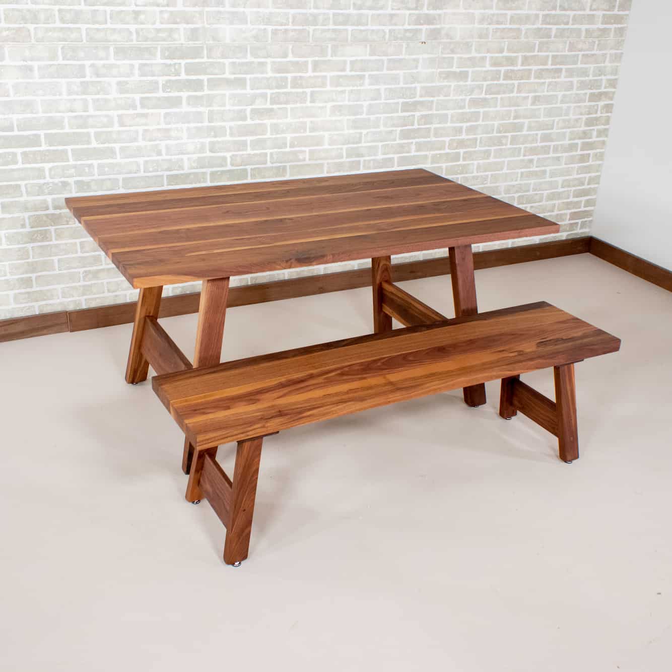 walnut kitchen table and bench