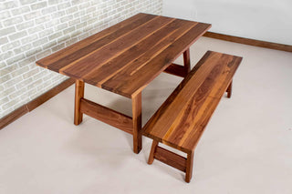 walnut table and bench on walnut H leg