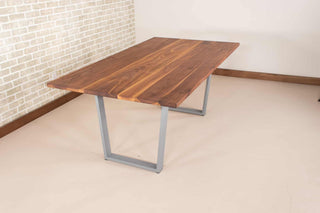 walnut table on silver steel angle legs