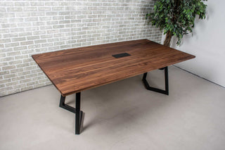 Walnut Meeting Table with Cut Out