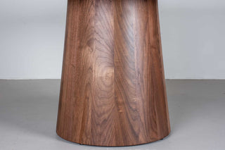 walnut elliptical oval table on cone pedestal base