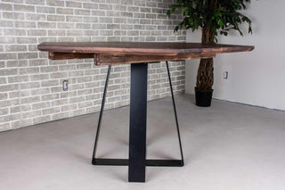 walnut hexagon extendable table on custom steel base