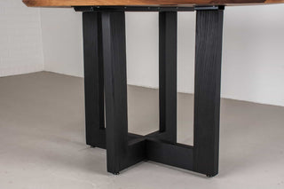 custom kitchen table with walnut oval top on a black ash pedestal base