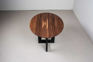 custom kitchen table with walnut oval top on a black ash pedestal base