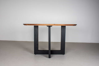 custom kitchen table with walnut oval top on a black ash pedestal base