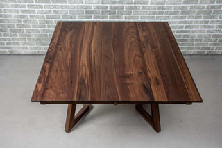 walnut square extension table on chevron dining legs
