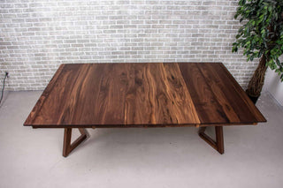 walnut square extension table on chevron dining legs