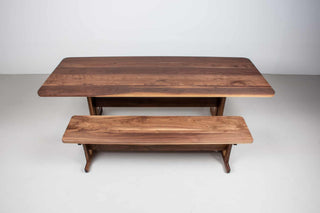 mid century solid walnut trestle table and bench