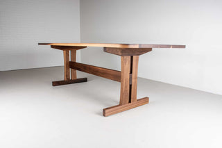 mid century solid walnut trestle table and bench