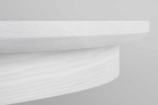 small white ash extendable oval dining table on curved chevron legs