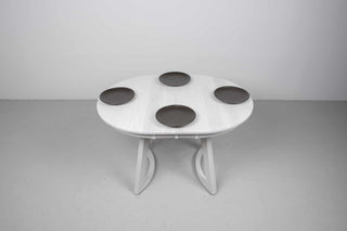 small white ash extendable oval dining table on curved chevron legs