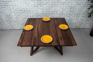 square walnut extendable table with leaves