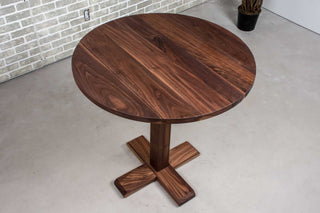 round bar height drop leaf table in walnut on custom walnut base