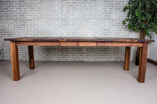 walnut extendable table on parsons base