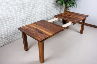 walnut extendable table on parsons base