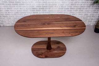 walnut jarvis racetrack oval pedestal table