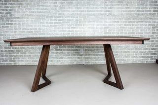 blackened walnut end extension table on walnut chevron legs