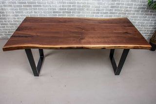 live edge walnut table on black steel angle legs