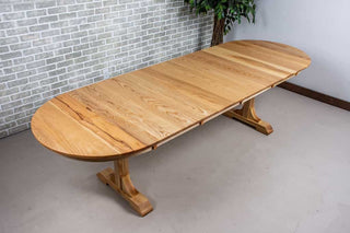 wood oval extendable table on T legs