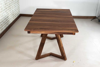 walnut expandable table with gear mechanism