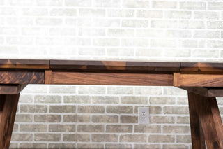 walnut expandable table with gear mechanism