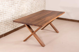 walnut kitchen table on flat walnut X legs