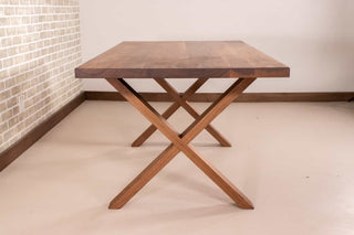 walnut kitchen table on flat walnut X legs