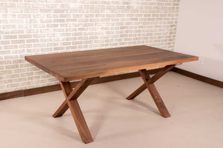 walnut kitchen table on flat walnut X legs