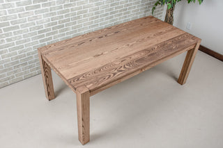 rustic ash parsons table with exposed corner post legs