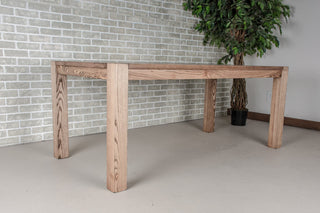 rustic ash parsons table with exposed corner post legs