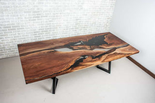 river table with walnut and clear epoxy