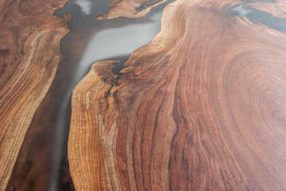 river table with walnut and clear epoxy