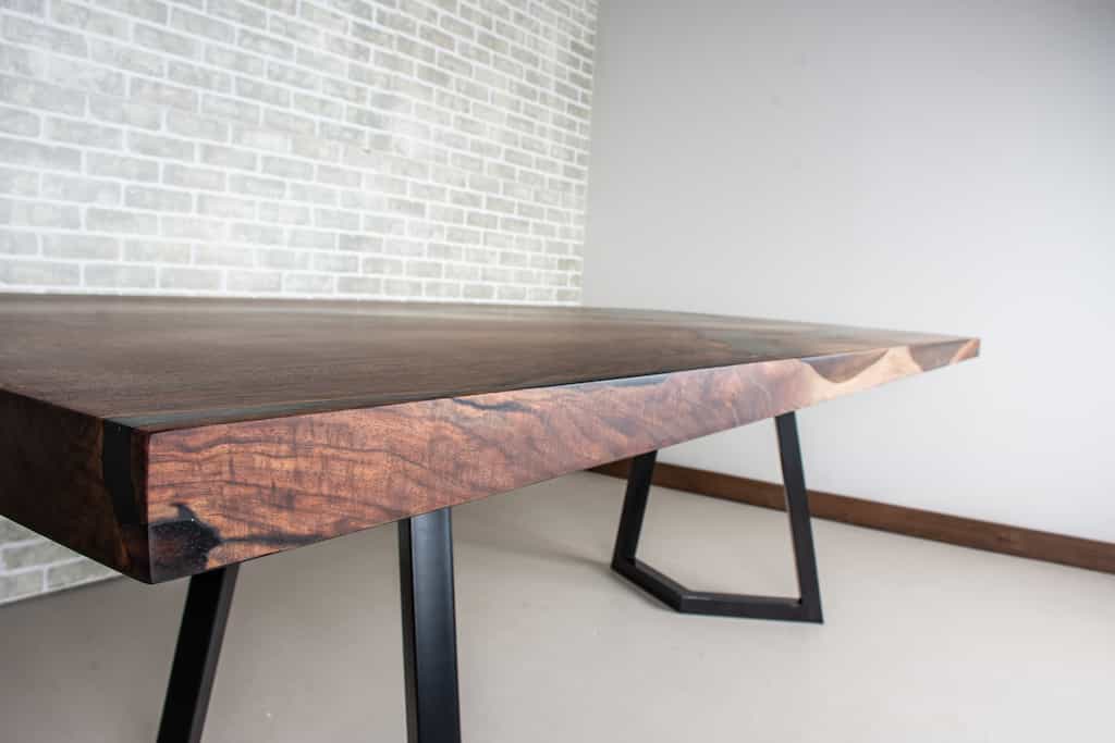 river table with walnut and clear epoxy