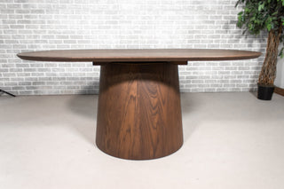 Racetrack oval oak table on a cone base in espresso