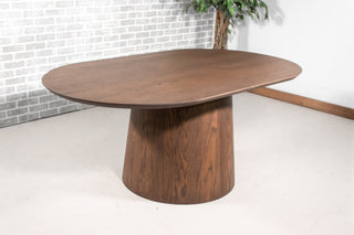 Racetrack oval oak table on a cone base in espresso