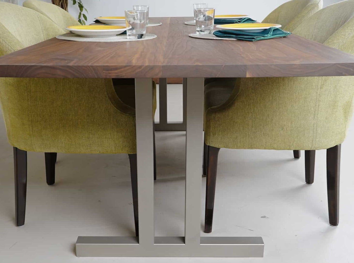 walnut dining table on nickel tuttle legs