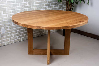 round oak table on cross base