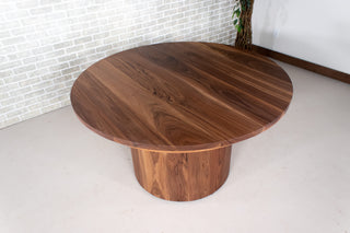 extendable round table on walnut cylinder base