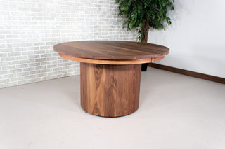 extendable round table on walnut cylinder base