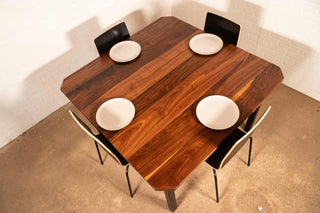 square walnut table with angled corners