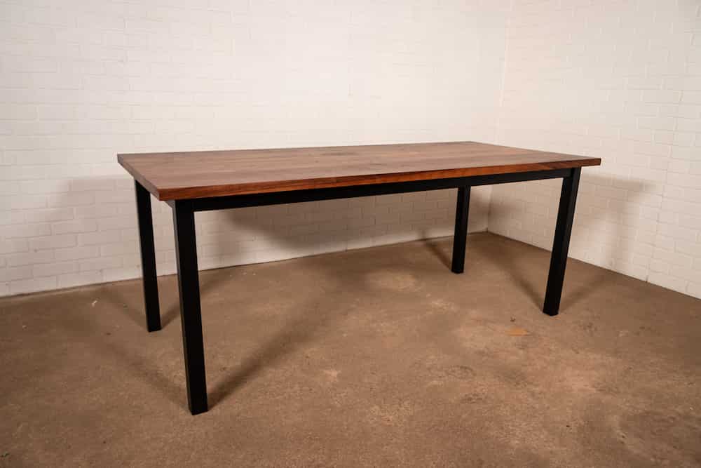 walnut dining table on steel parsons base