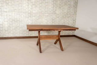 walnut expandable table on upside down Y base