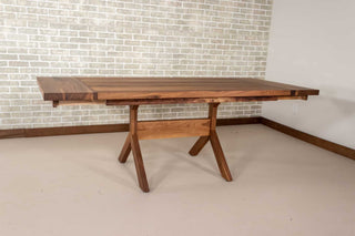 walnut expandable table on upside down Y base