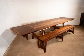 large extension table with benches