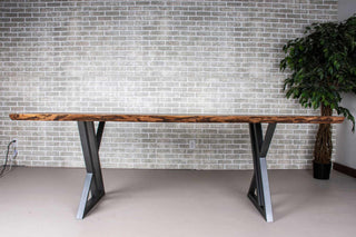 bookmatch live edge table on gunmetal zionz legs