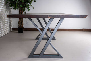 bookmatch live edge table on gunmetal zionz legs