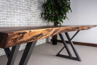 bookmatch live edge table on gunmetal zionz legs